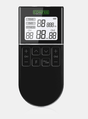 A computer generated graphic of the TENS comfee power3 on a white background. The TENS machine is lit up and displaying the screen, all the numbers are 8's. You can clearly see the Comfee Relief logo and the settings of TENS EMS and Fitness. The TENS machine is black.