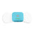 The comfee power square is attached to an electrode sticky pad on a white background. The TENS machine is blue in colour and clearly displays the logo Comfee Relief as well as the on/off button which is grey. 